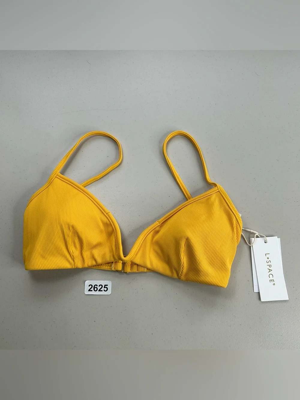 L*SPACE Helena Bikini Top Medium Ribbed V-Wire Swimwear Bachelorette Yellow new